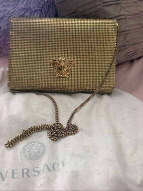 Versace Gold Mesh Medusa Chain Crossbody Bag